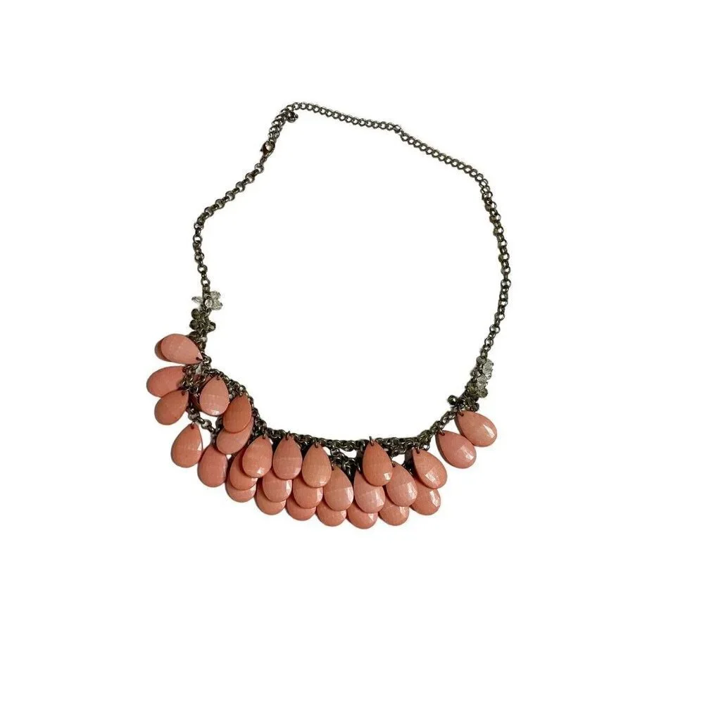 25” Peach/Salmon Color Statement Necklace With Iridescent & Gray Beads‎